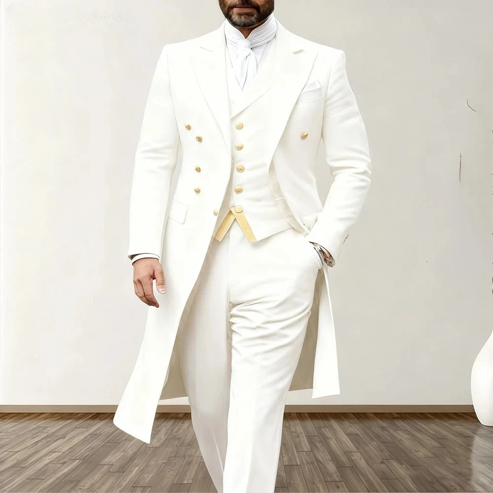 Blue Men Wedding Suits 3 Piece Long Blazer Vest Pants Satin One Button Tuxedo Formal Work Wear Prom suits XS-5XL