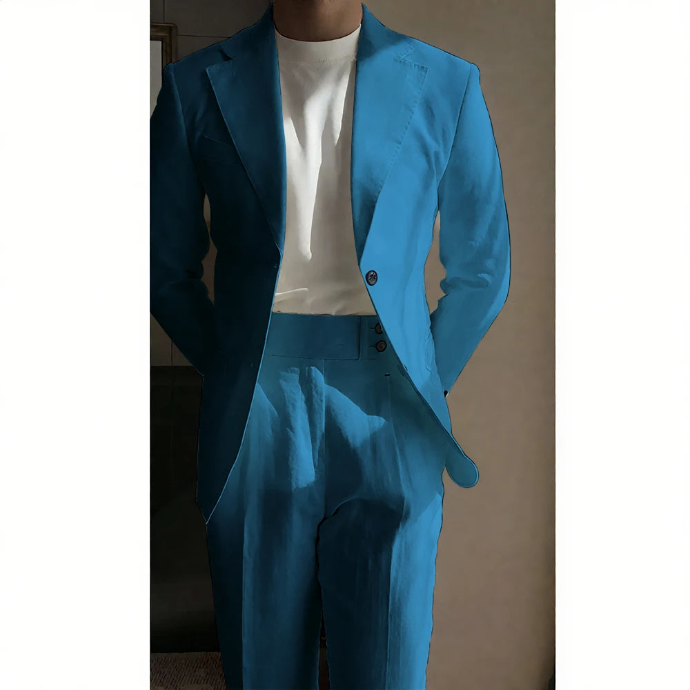 Chic Linen Men Suits 2 Piece Summer Single Breasted Notch Lapel Suit High Quality Wedding Casual Office Party Prom Costume Homme
