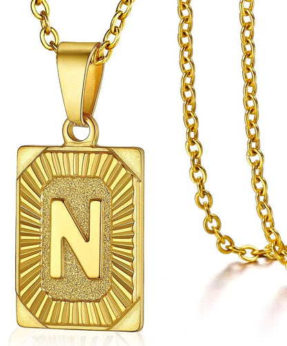 Initial Pendant Necklace for Women Simple Stainless Steel Cuba Link Charm Letter Square Necklace Men Jewelry Couple Gift