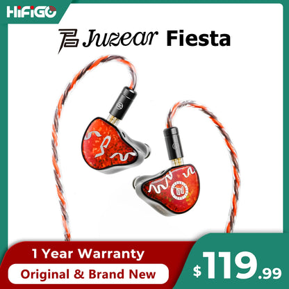 Juzear X Vivir Digital SWOOP Fiesta Bass In-ear Wired Earphone 1DD+3BA Hybrid HiFi Gaming IEM with 3.5mm Mic+4.4mm Dual Cable