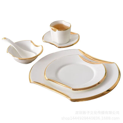 Creative Gilded Porcelain Tableware Fine Steak Barbecue Plates & Bowls Hotel Restaurant Cooking Dishes Kitchen Utensils Set New