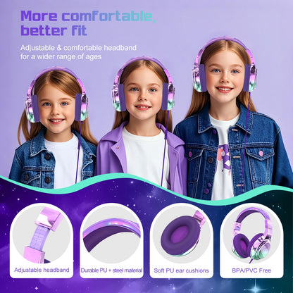 Kids Headphones Wired for School 85/94dB Volume Limiter Foldable Stereo Sound Headset with Mic for Kids Girls Learning Tablet PC