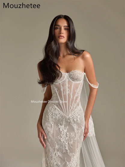 Mouzhetee Mermaid Lace Elegant Wedding Dresses Sleeveless Off The Shoulder Sexy Brides Gown Custom Made 2025