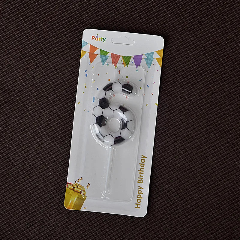 Black White Soccer Number Birthday Candle 0‑9 Football Pattern Digital Cake Topper Soccer Sports Theme Party Cake Decor Supplies