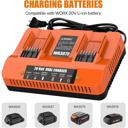 Powilling 2Port WA3875 Fast Charger for Worx 20v Battery WA3525, WA3520, WA3575, WA357