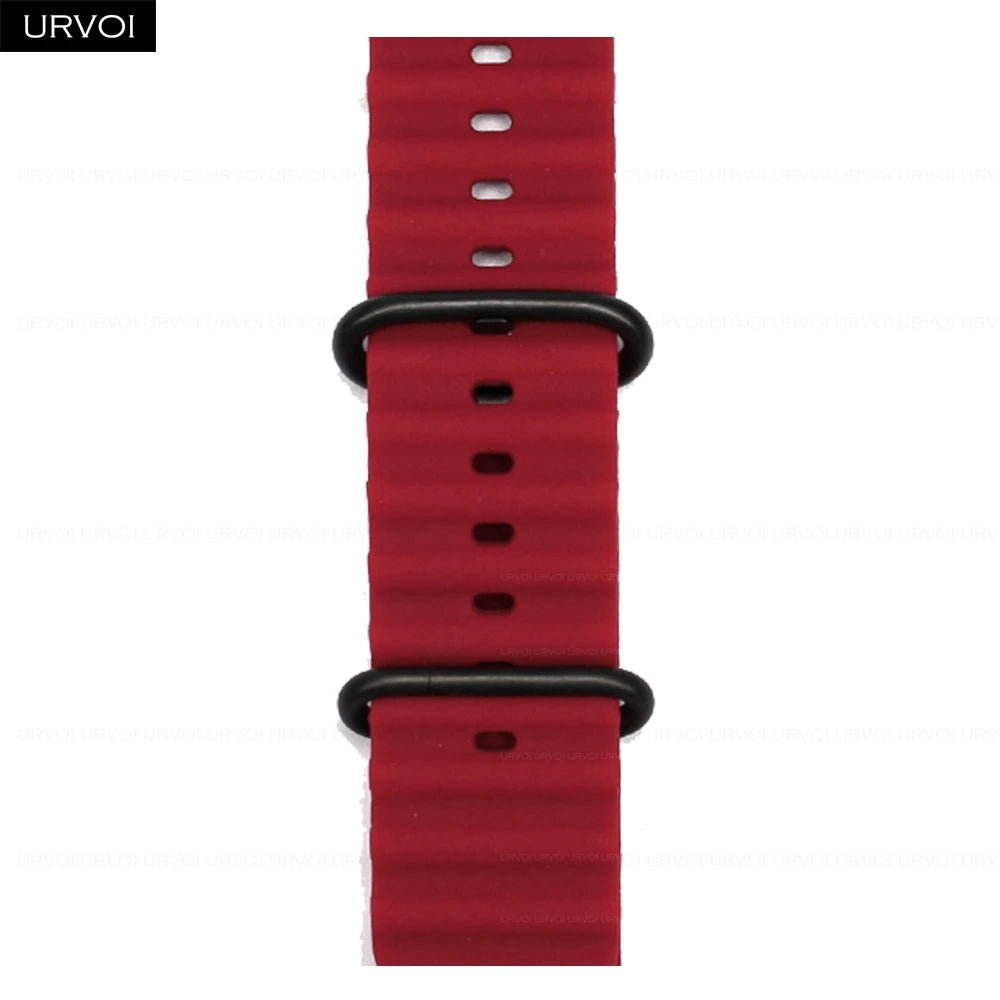 URVOI Ocean Band for Apple Watch Ultra 4 3 2 Strap Series 12 11 10 SE Sport Band for iWatch Silicone Wristband Black Buckle 49mm