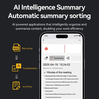 AI Voice Recorder Transcribe & Summarization with ChatGPT Audio Recorder AI Notetaking Device for Lecture Meeting Call Interview