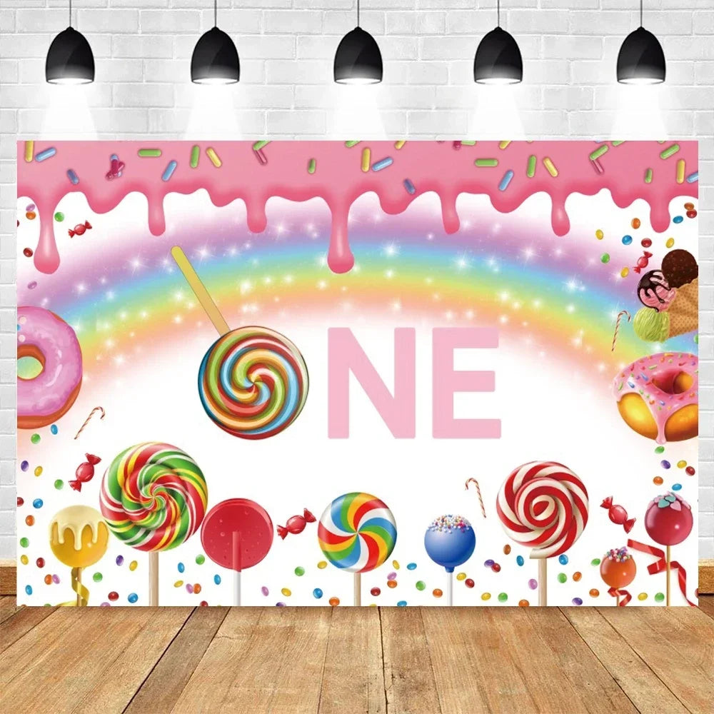 Donut Ice Cream Candy Photography Background 1st Birthday Party Decor Cake Table Banner Children Portrait Photo Studio Props