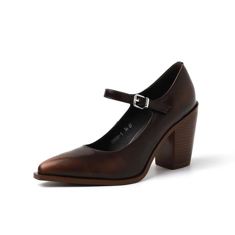 MKKHOU Fashion Pumps New High Quality Genuine Leather Pointed High Heels Mary Jane Shoes Women's Heels Leather Shoes Women Shoes