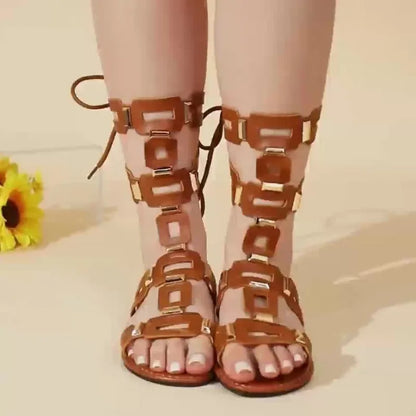 2026 New Fashionable Flat Sandals with Back Lace-up Designer Women's Sandals Sexy Open Toe Roman Style Casual Summer Boots 36-43