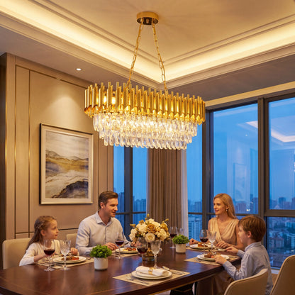 Modern Gold Rectangular Crystal Chandelier, Adjustable Chain Hanging K9 Crystal Ceiling Light Fixture-dining room/kitchen island