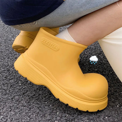 Rubber boots for women waterproof boots short barrel loose water shoes thick bottom ankle women's rain boots