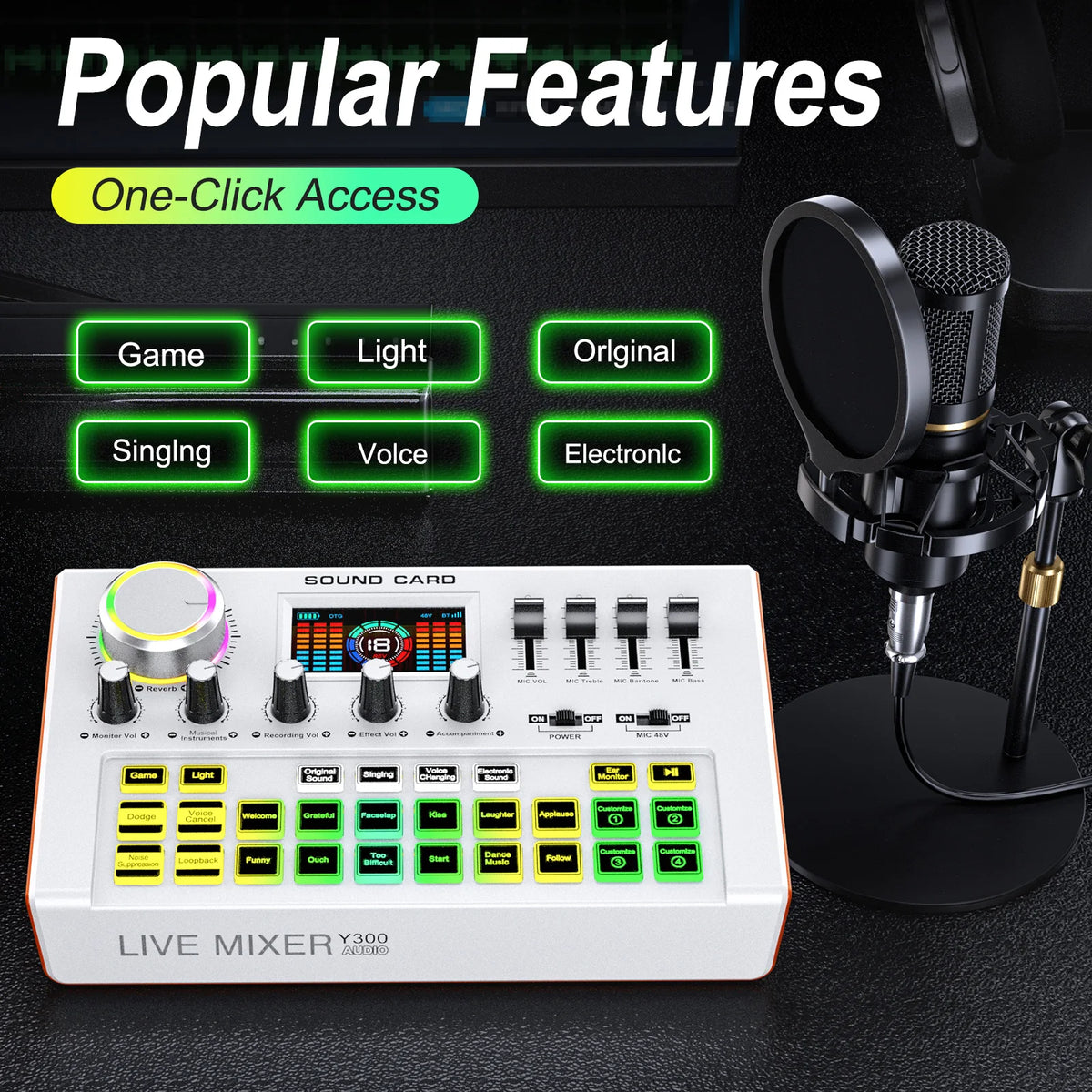 TENLAMP Y300 BM800 Podcast Microphone Bundle with Live Sound Card Audio Mixer Professional 3.5mm Condenser Mic for PC Smartphone Laptop Vlog Recording Live Streaming YouTube Karaoke Gaming Studio Setup