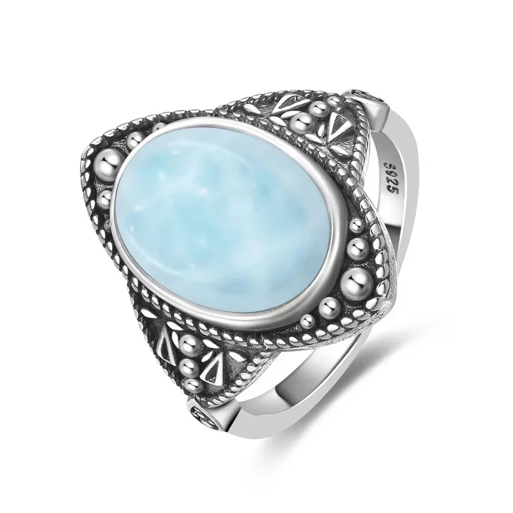 Original Certified 925 Silver Rings Larimar Natural Blue Stone 8*10MM oval shape twist Rings Fine Jewelry Gifts for Women Men