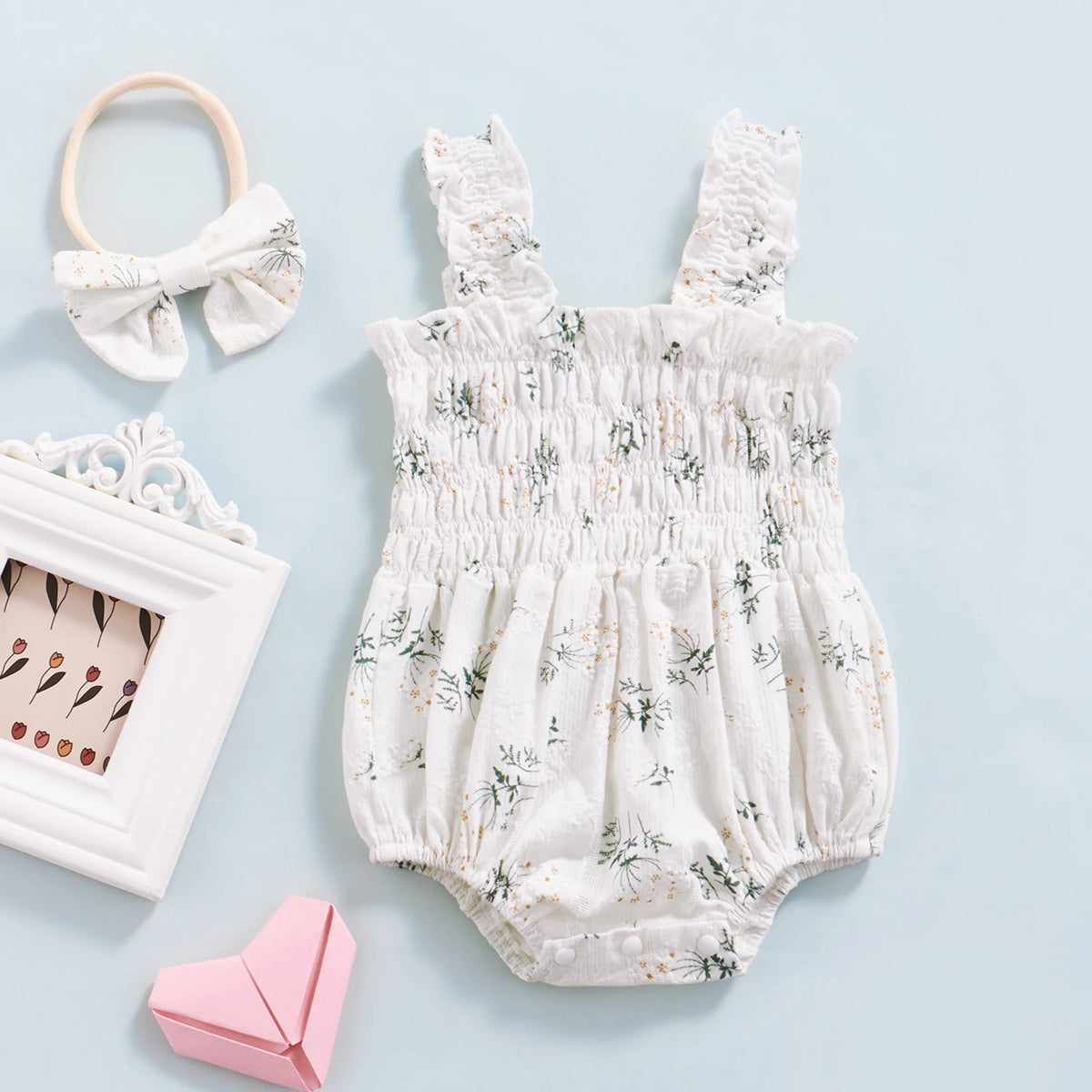ma&baby 0-24M Baby Girl Romper Newborn Infant Jumpsuit  Floral Print Sleeveless Clothing Headband Summer Outfits