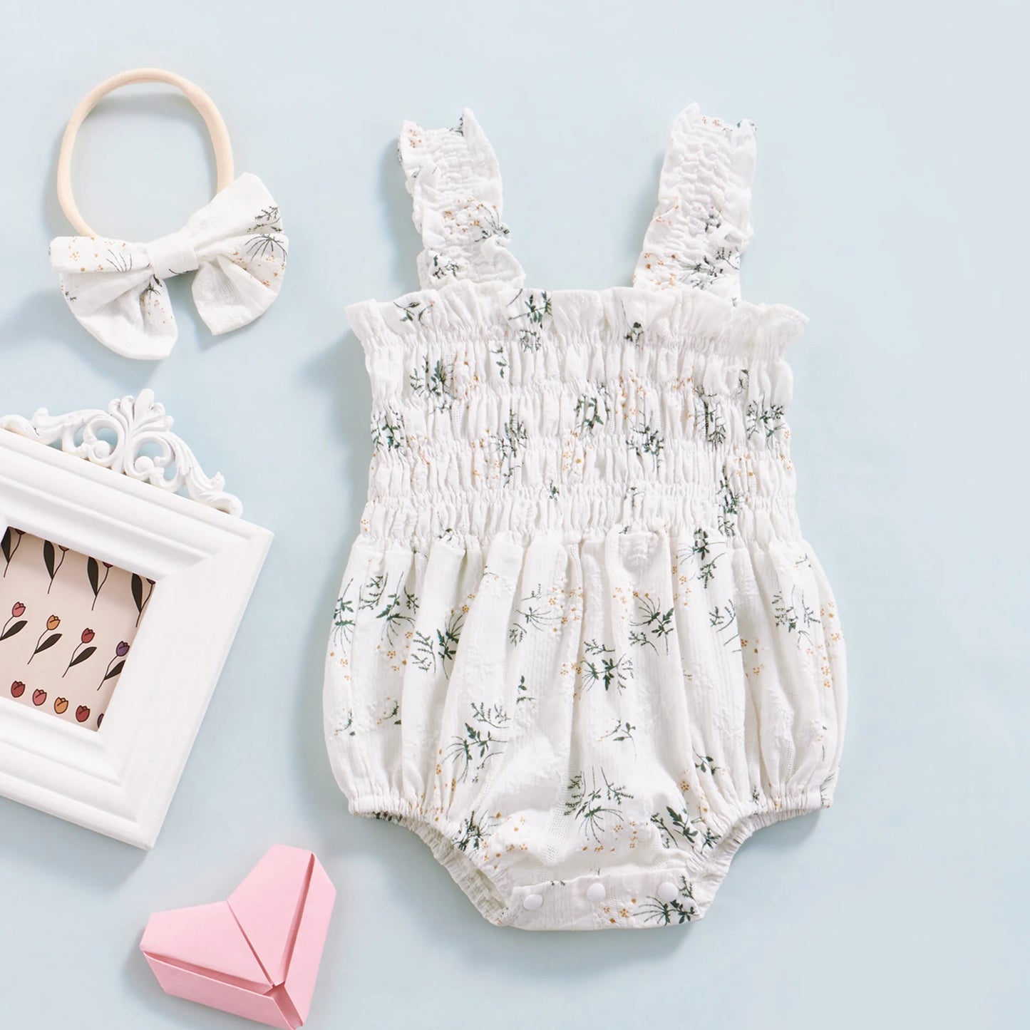 ma&baby 0-24M Baby Girl Romper Newborn Infant Jumpsuit  Floral Print Sleeveless Clothing Headband Summer Outfits