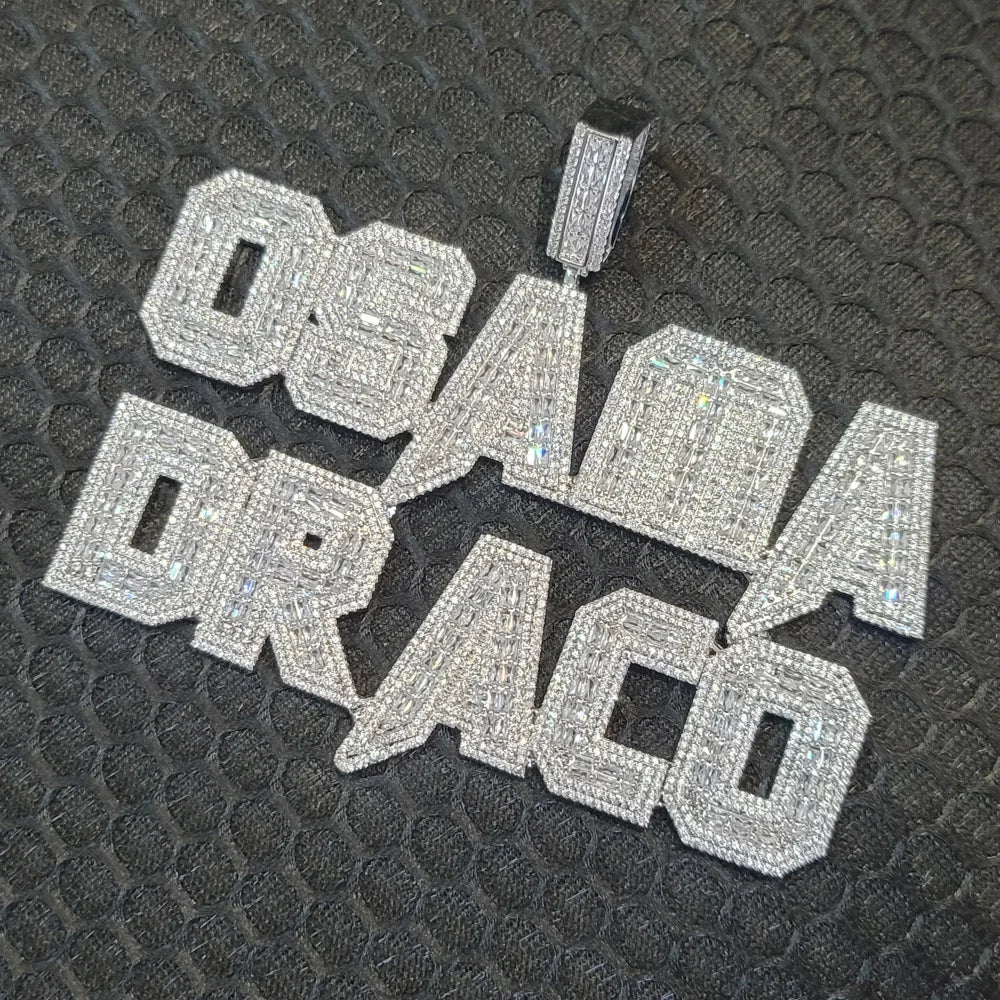 Customized Iced Out Square Name Pendant Personalized Any Letter Number Necklace Cuban Chain Icy Two Rows Hip Hop Jewelry Gifts