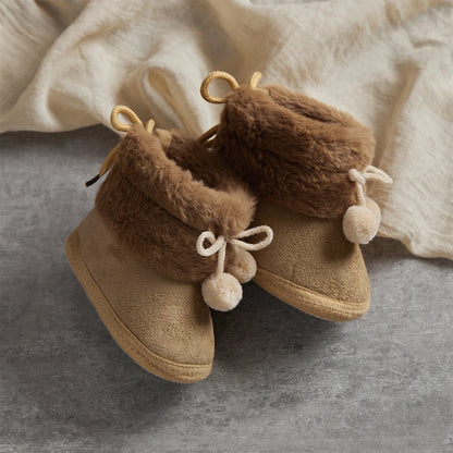 Autumn Winter Warm Newborn Girls Boys Snow Boots Solid Pompom Toddler Baby Soft Sole First Walker Fluffy Cute Non Slip Shoes