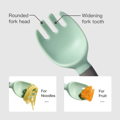 BPA Free Infant Baby Kids Children Feeding Training Non-Slip Flexible Twisting Fork Spoon Tableware