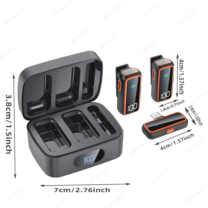 2.4G Wireless Lavalier Microphone Voice Changer AI Noise Cancelling Dual LED Display Charging Case Deep Voice Female Voice Black