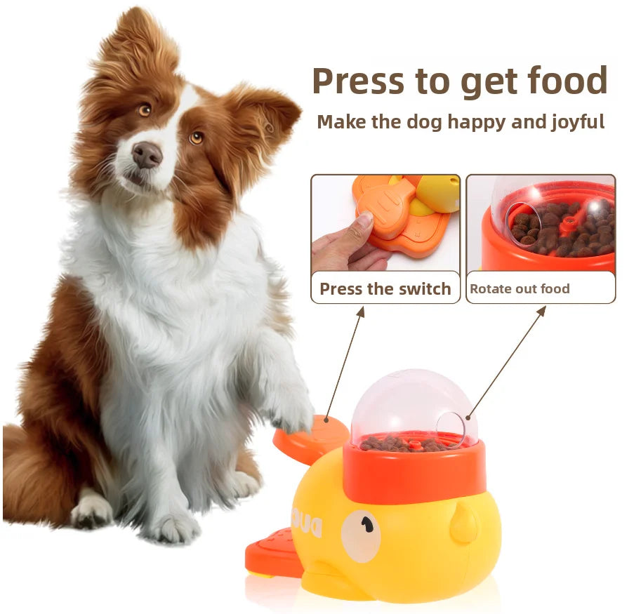 Pet Cat Dog Automatic Intelligent Interactive Food Dispenser with Little Yellow Duck Design Anti-slip Bottom Pet Feeder