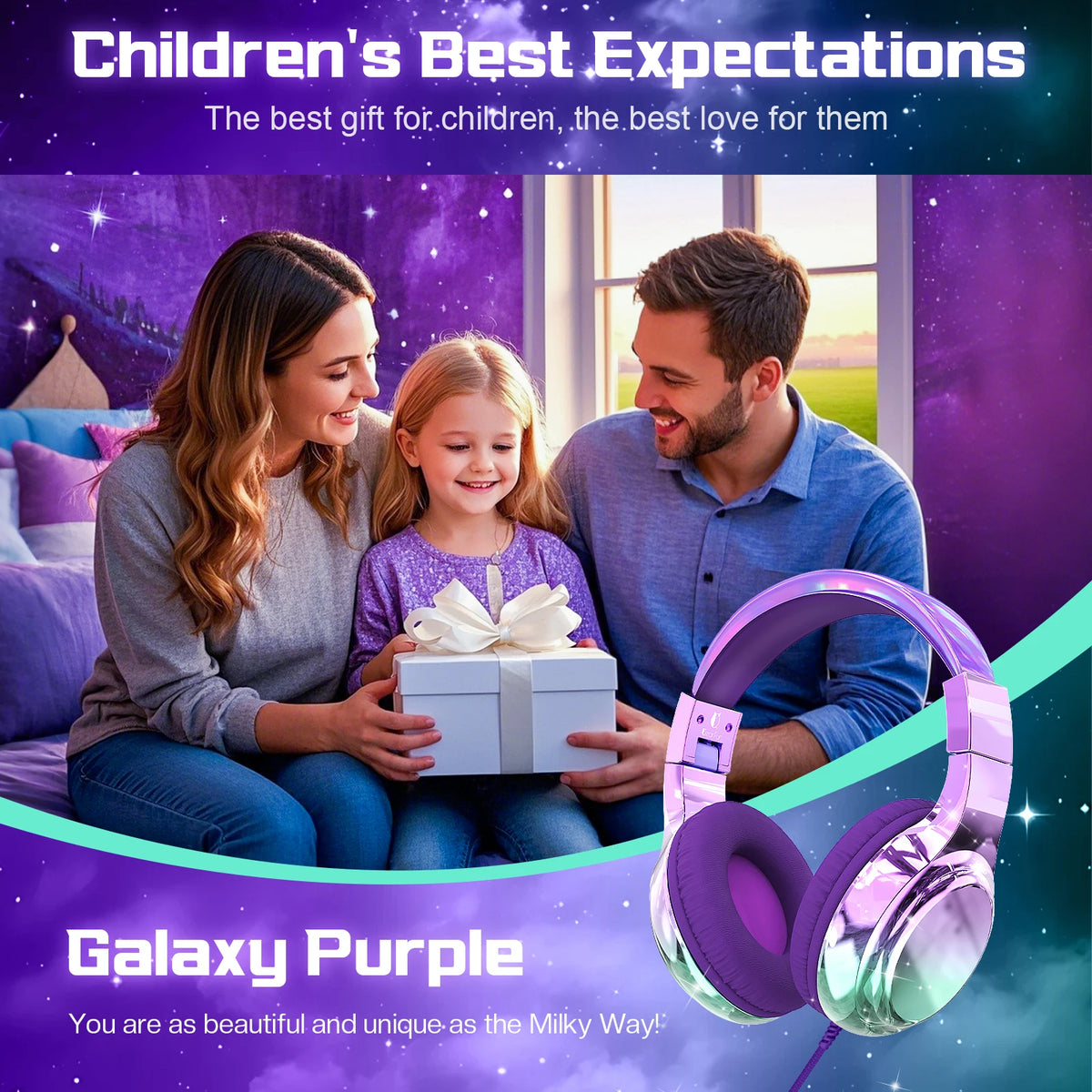Kids Headphones Wired for School 85/94dB Volume Limiter Foldable Stereo Sound Headset with Mic for Kids Girls Learning Tablet PC