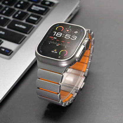 Titanium Fluororubber Strap for Apple Watch Ultra 4 3 2 49mm Series 12 11 10 46mm Magnetic Band for Iwatch 9 8 7 45mm 6 SE3 44mm