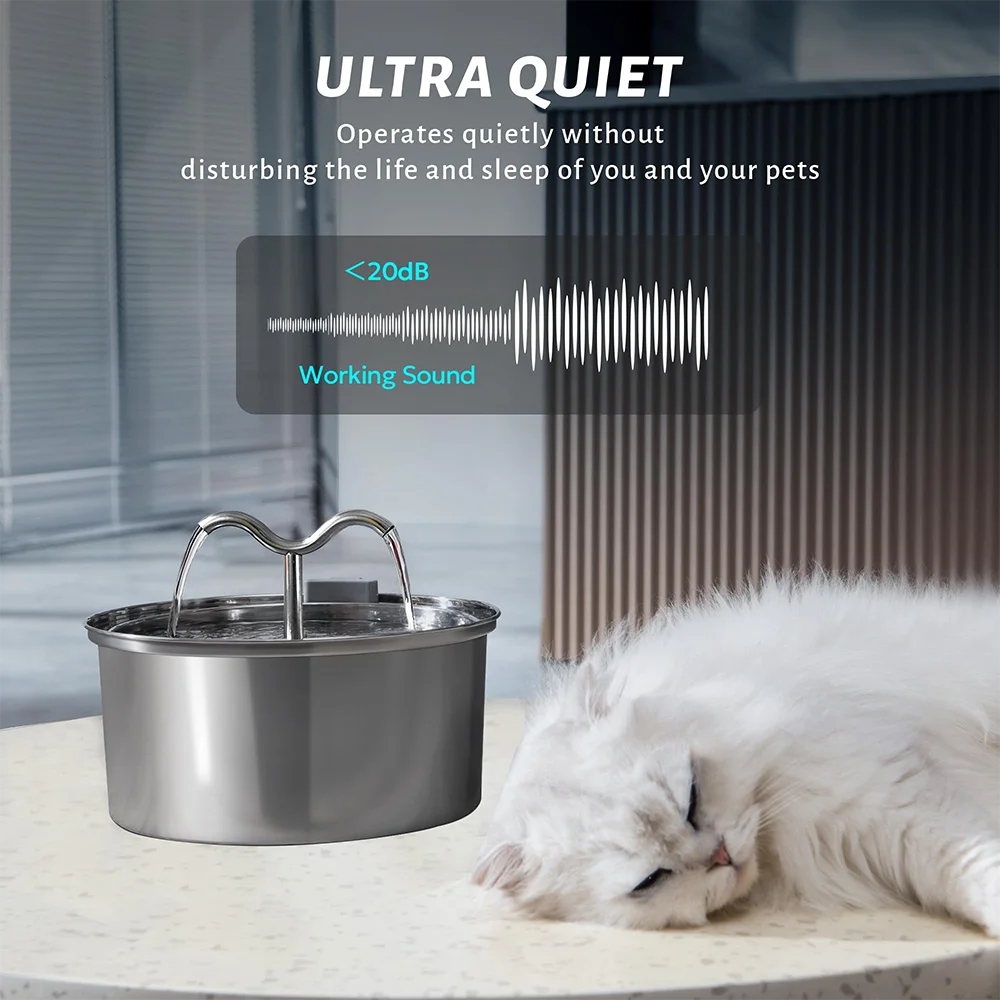 3L Cat Water Fountain Stainless Steel Pet Water Fountain with Automatic Water Fountain for Cats Inside Dog Fountain Dispenser