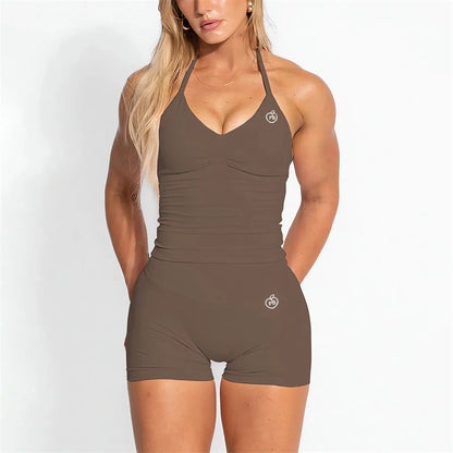 Bum PB Women Sports Yoga Suit Balance Scrunch Shorts Sets Gym Fitted Halter Built-in Bra With Cups Leggings Sets