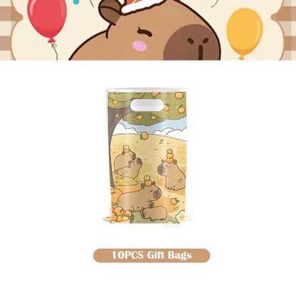 Capybara Decoration Birthday Party Favors Tableware Set Cup Plate Balloons Gift Bags Happy Banner Cake Topper Supplies for Girls