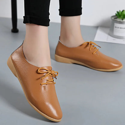 BeckyWalk Plus Size Spring Women Shoes Genuine Leather Lace Up Ladies Casual Shoes Woman Flats Zapatos Mujer 42/43/44 WSH2674