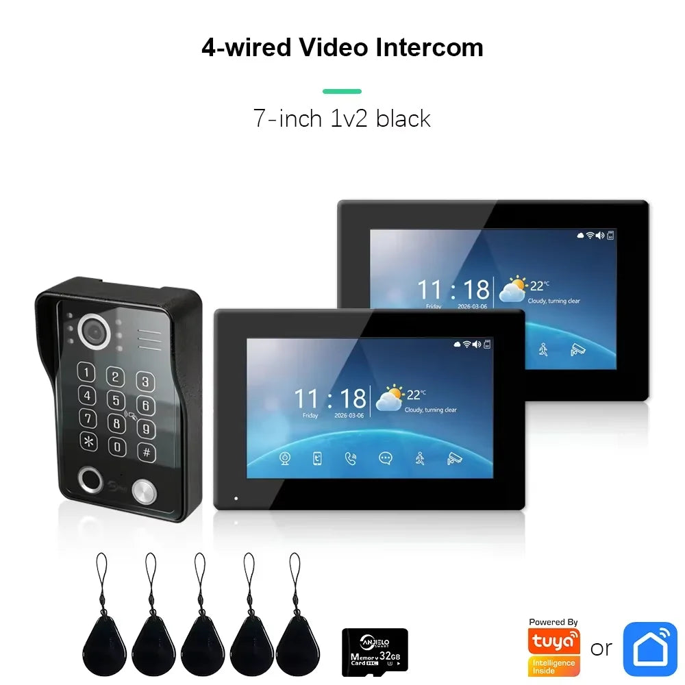 ANJIELO Tuya Smart Fingerprint 5-in-1 Unlocking Home Video Doorbell Video Intercom System 1080P Touch Monitor Security Protectio