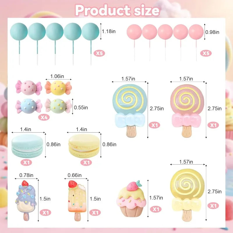 22pcs Candy Cake Topper Girls Birthday Party Decoration Lollipop Cake Decoration Ice Cream Cupcake Toppers