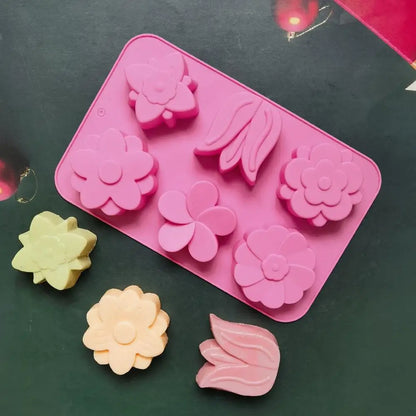 6 Cavity 6 Type Flower-shaped Of Tulip Silicone Mold Suitable For Soap Candle Hand Making DIY Cake Chocolate Dessert Baking Mold