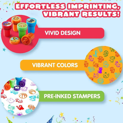 50 Pcs Assorted Stamps for Birthday Party Favor Carnival Prizes School Stampers Goodie Bag, Easter Treasure Box Toys