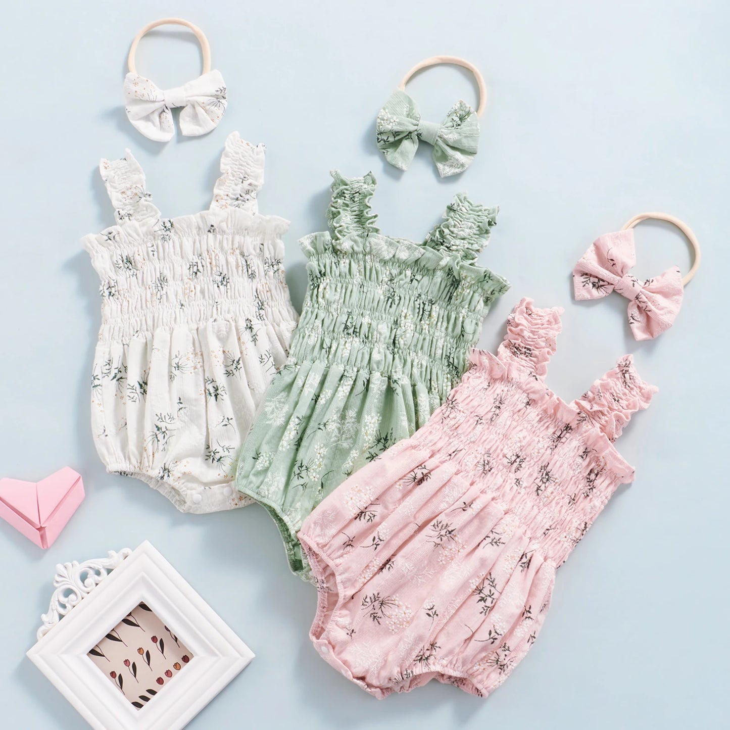 ma&baby 0-24M Baby Girl Romper Newborn Infant Jumpsuit  Floral Print Sleeveless Clothing Headband Summer Outfits