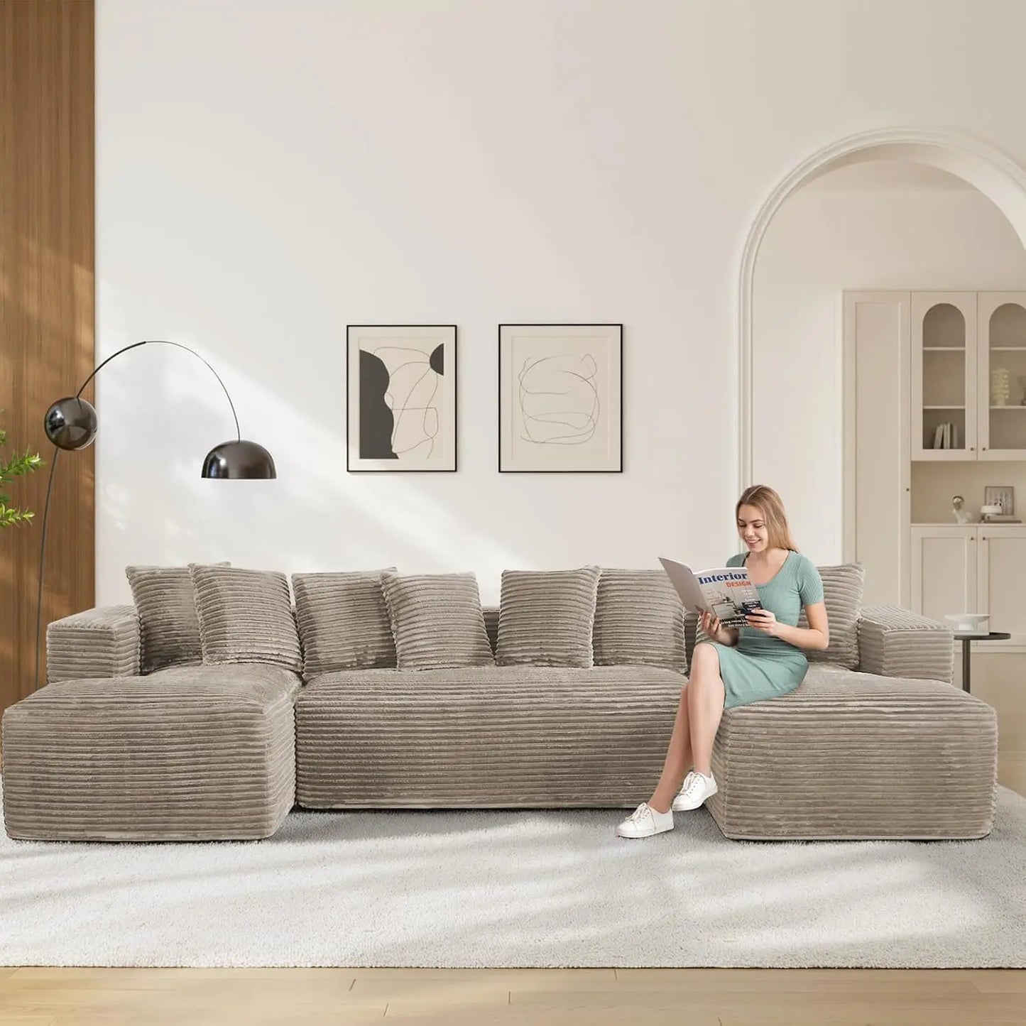 131" Oversized Cloud Boneless Couch Sofa with Chaise, Black, Custom