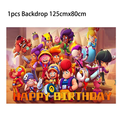 Kids Party Favors Decoration Balloons Gift Bag Brawl Stars Theme Happy Birthday Banner Tableware Paper Plates Napkins Tablecloth