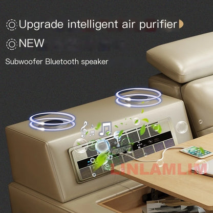 Ultimate Tech Smart Genuine Leather Bed with Massage Chair, Speaker, Air Purifier & USB – Luxury Multifunctional Platform Bed