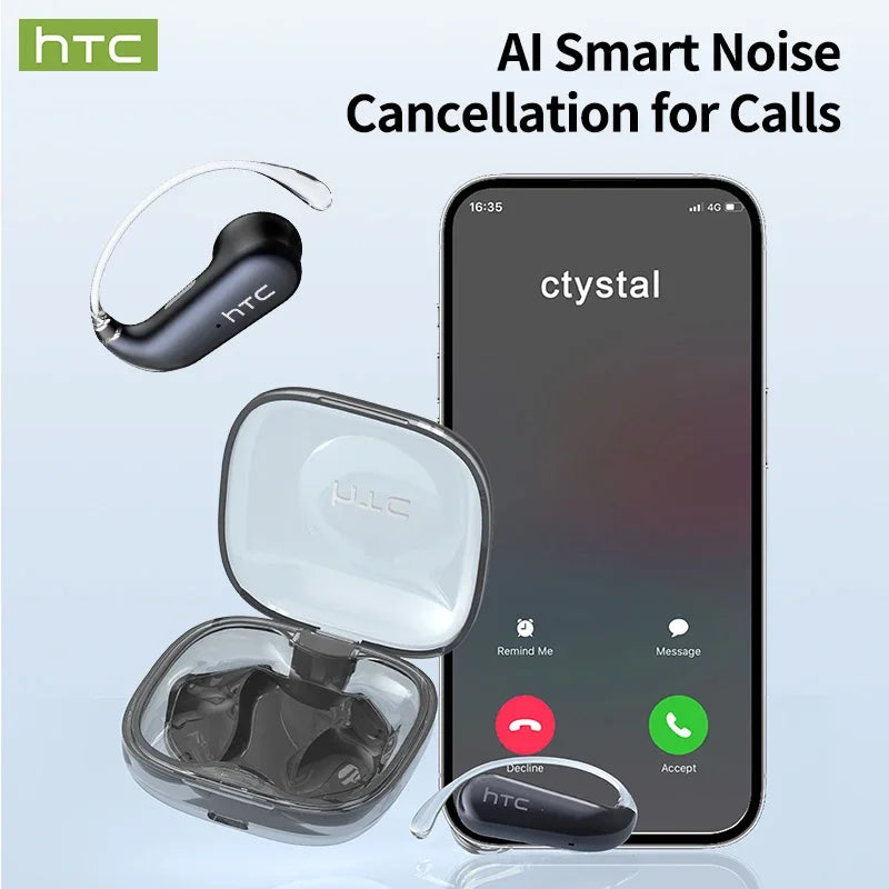 HTC NE38 Bluetooth V6.0 Earphone AI Translation Earbuds OWS Titanium-Wire Wireless Headphones HD Calls Ultralight Earhook