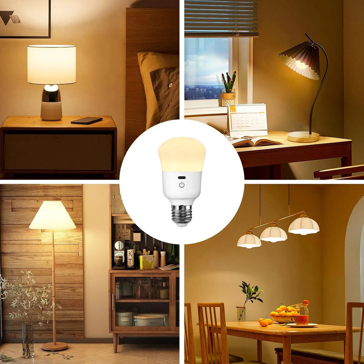 Usb Rechargeable Light Bulb with Remote Control Dim & RGB, Timer, Backup Emergency Light for Home or Outdoor