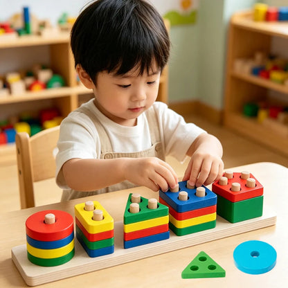 Montessori Toy Wooden Building Blocks Early Learning Educational Toys Color Shape Match Kids Puzzle Toys For Children Boys Girls