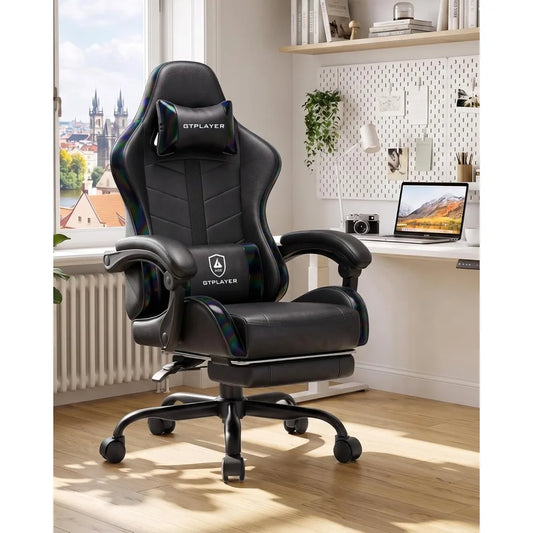 Gaming Chair for Adults, Computer Chair with Footrest, Black