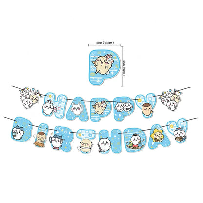 Chiikawa kawaii Happy Birthday Party Decorations Cute plate Banner Cake Topper Flag Balloons Disposable tableware Decorations