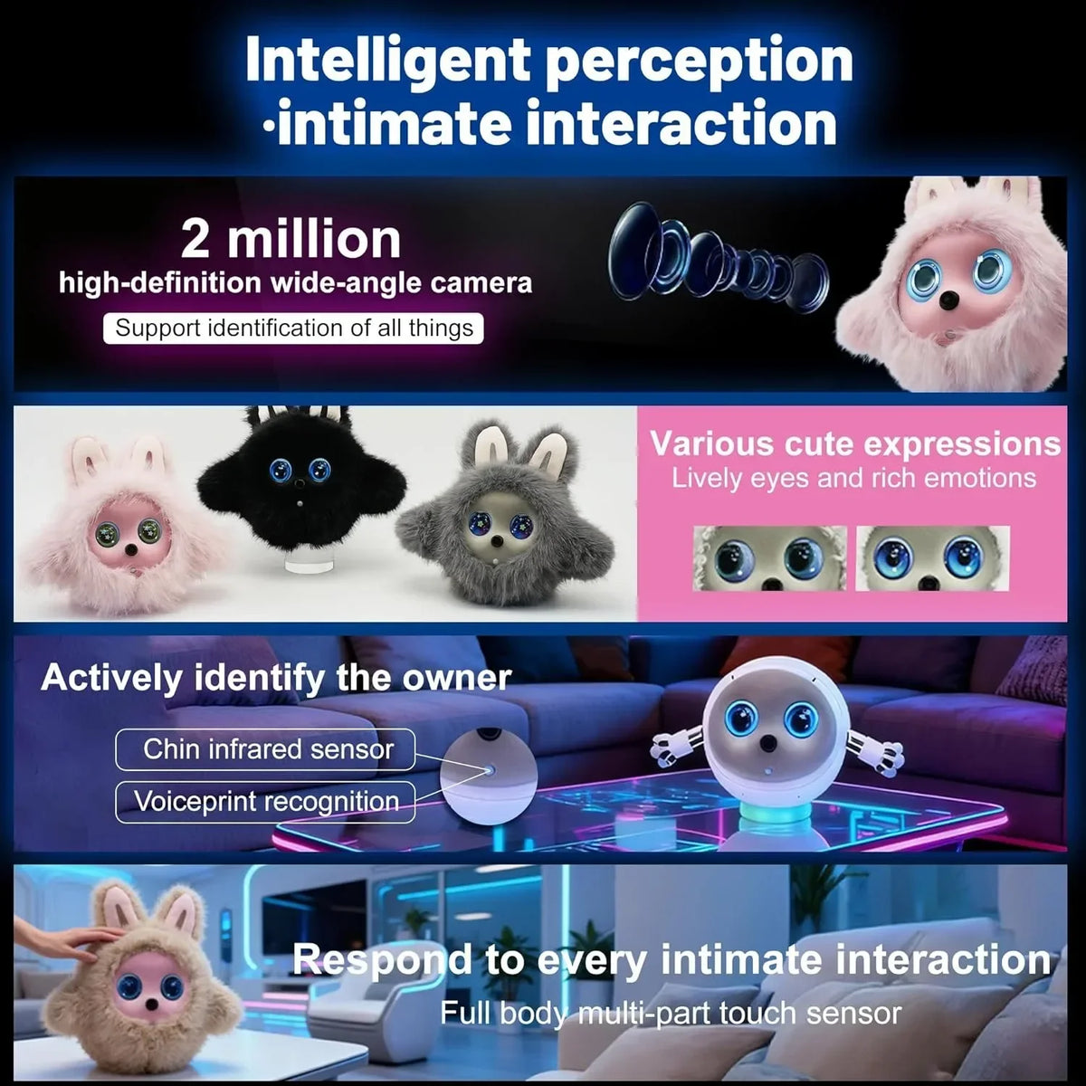 AI Smart Robotic Pet Cute Emotional Companion Robot Voice Conversation Touch Sensing LCD Screen Chatgpt Deepseek AI Model