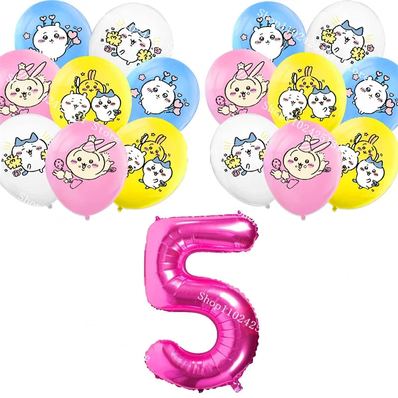 Chiikawa kawaii Happy Birthday Party Decorations Cute plate Banner Cake Topper Flag Balloons Disposable tableware Decorations