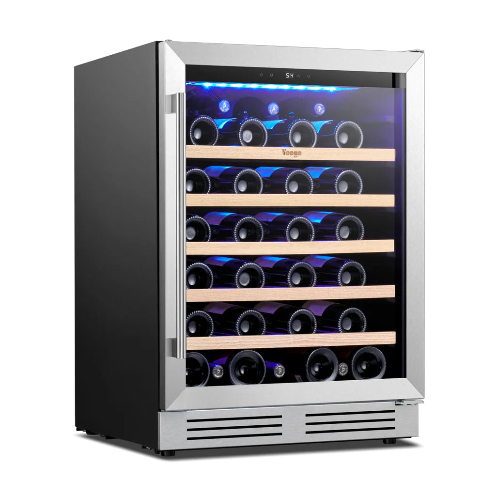 52 bottles wine cooler 5.12 Cu.ft compressor air cooling single temperature zone wine mini fridge With blue light ＆ door lock ＆ automatic defrosting