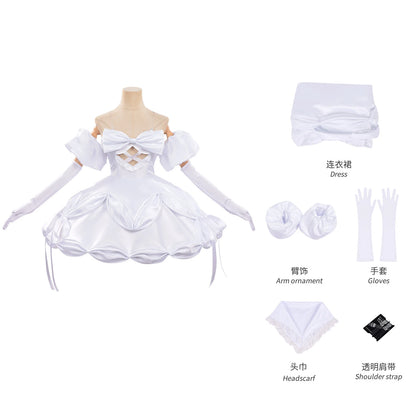 Anime Zombie Stage Sua Cosplay Costume Wig Alien Stage White Dress Socks Bow Tie Headscarf Outfit Halloween Party Role Play