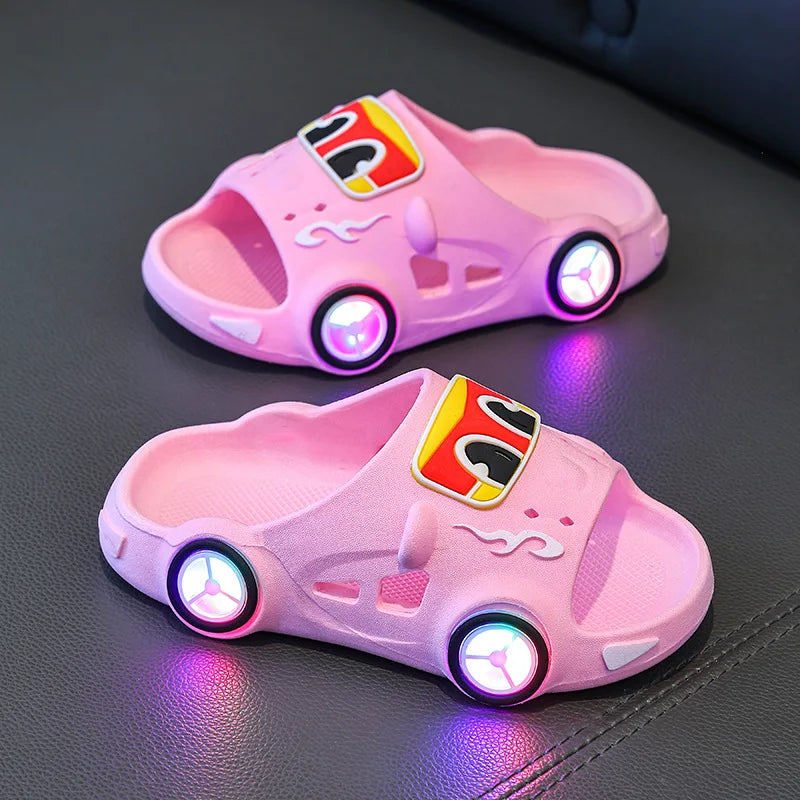 Cartoon Slipper Fashion Versatile Light Up Girl Shoes Cute Car Anti Slip Kid Slippers Classic Light Boy Shoe Casual Home Sandal