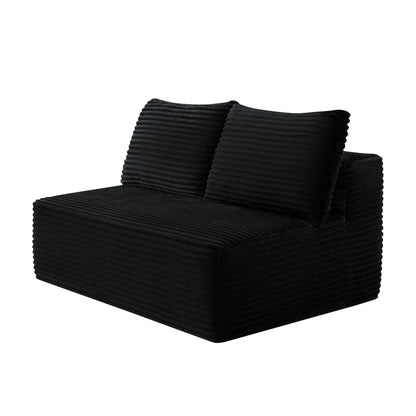58" Double Chaise Lounge Sofa, No Assembly Plush Fabric 2 Seat Couch with Cup Holder, Spring Padding Flexible Modular Furniture for Living Room, Black